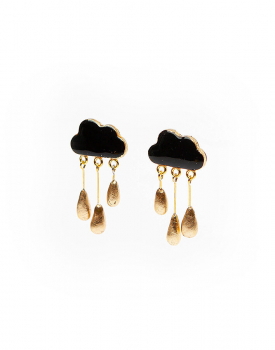 Earrings "Cloud" with golden drops, black